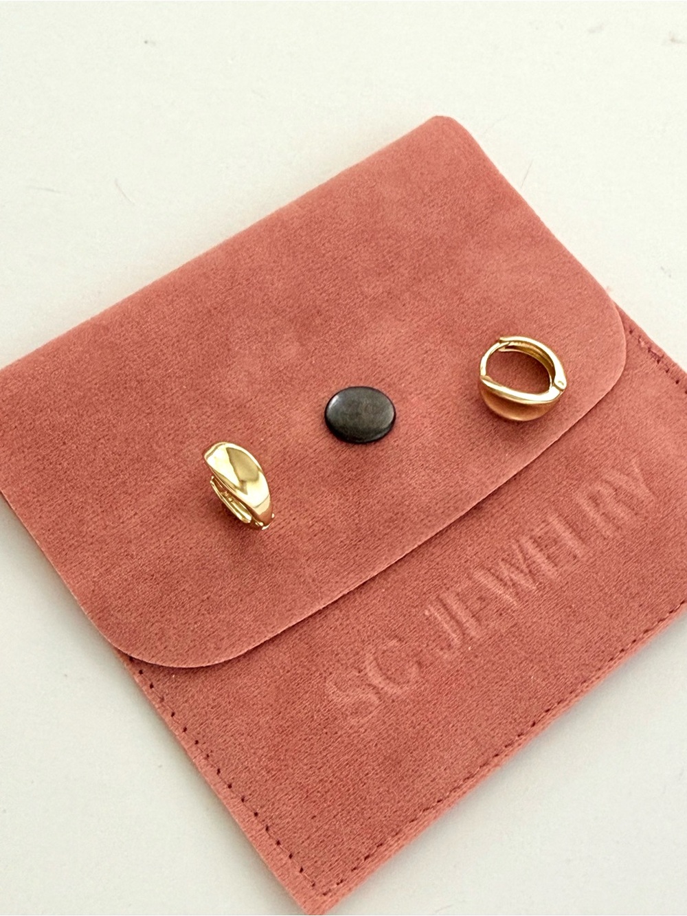 14K Gold Plated Concave Huggie Hoop Earrings | Small Minimalist Earrings - Picture 5 of 8